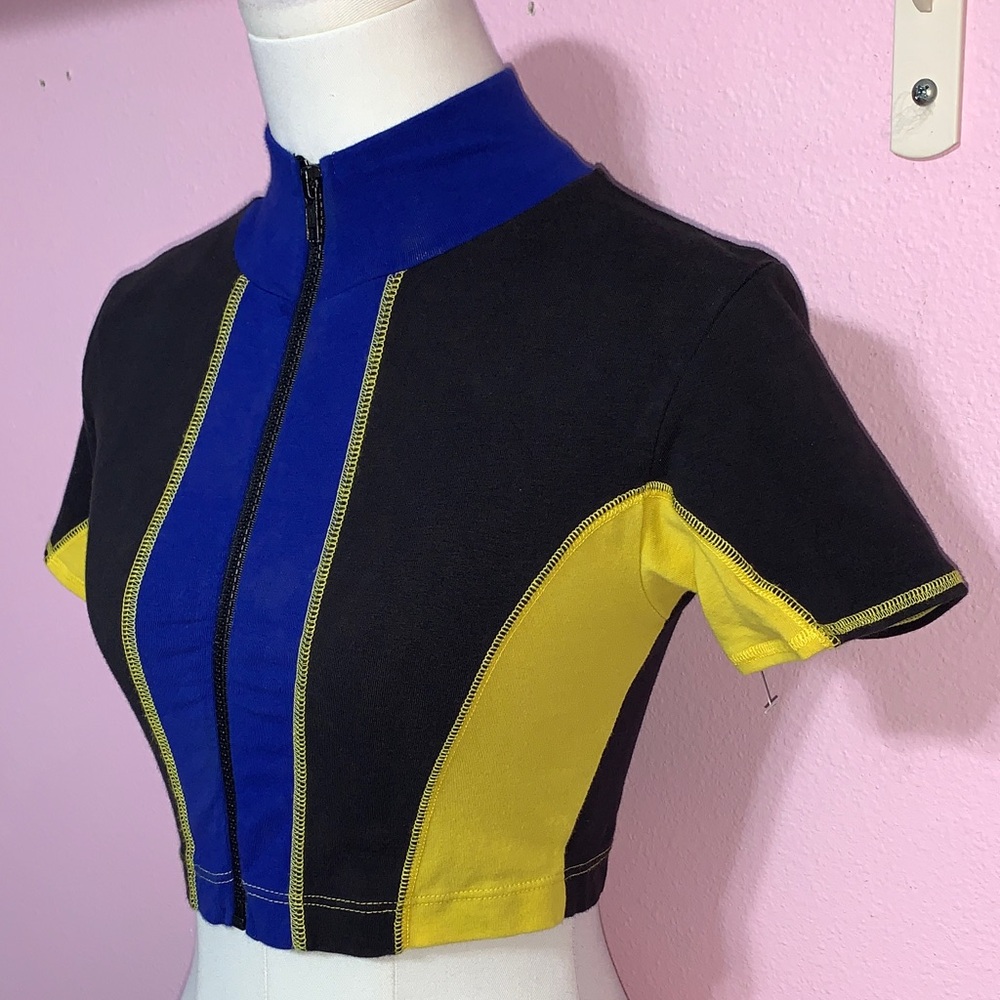 VTG Liz Claiborne Colorblock Cropped Zip-Up Top S - Picture 2 of 10